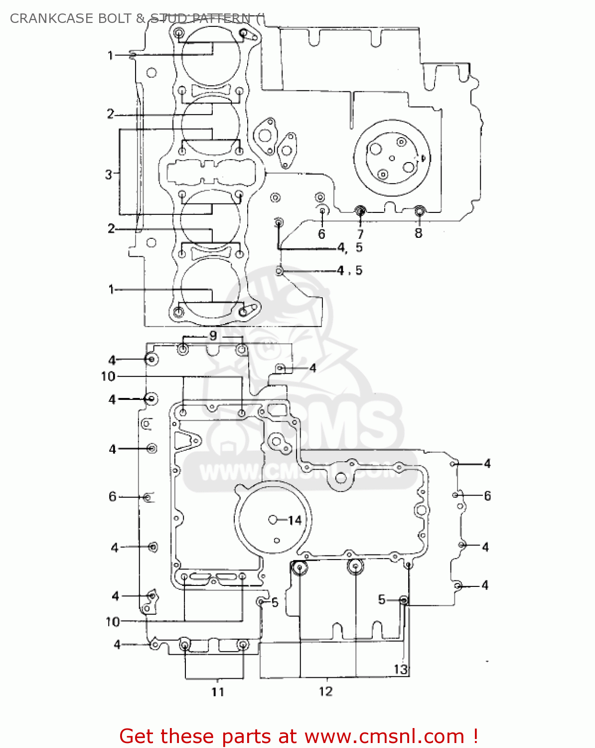 CRANKCASE BOLT & STUD PATTERN (' KZ1000A2 KZ1000 1978 CANADA