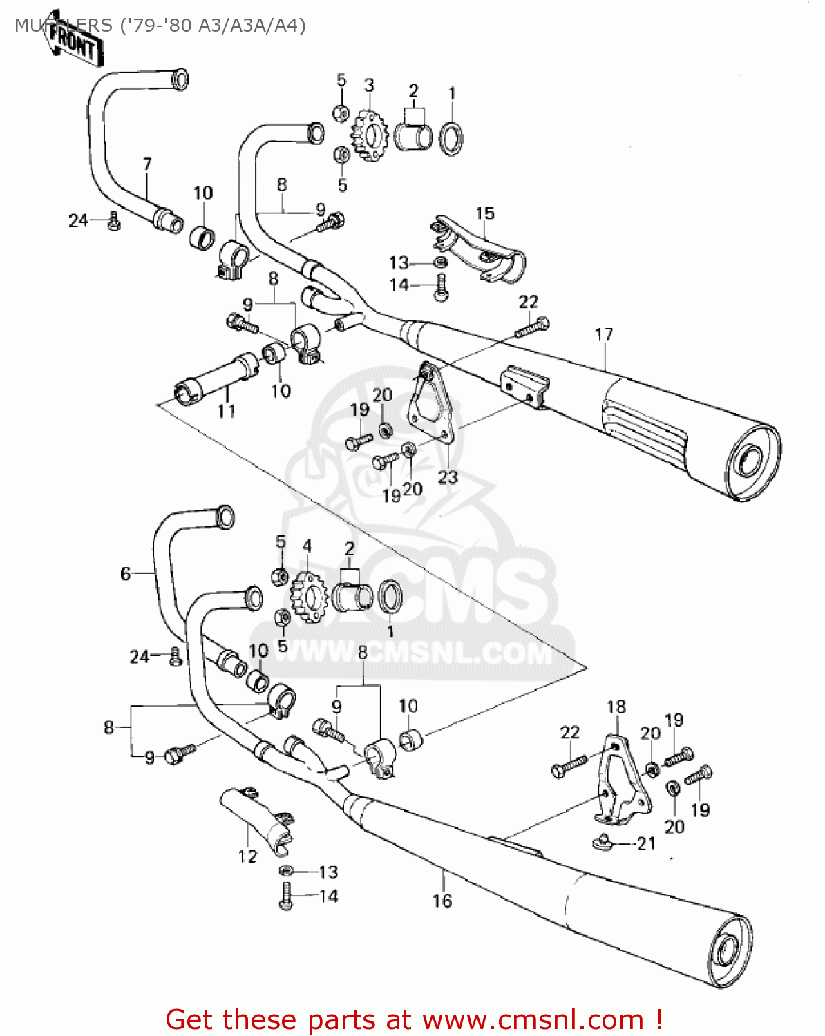MUFFLERS ('79-'80 A3/A3A/A4) KZ1000A3A KZ1000 1979 CANADA