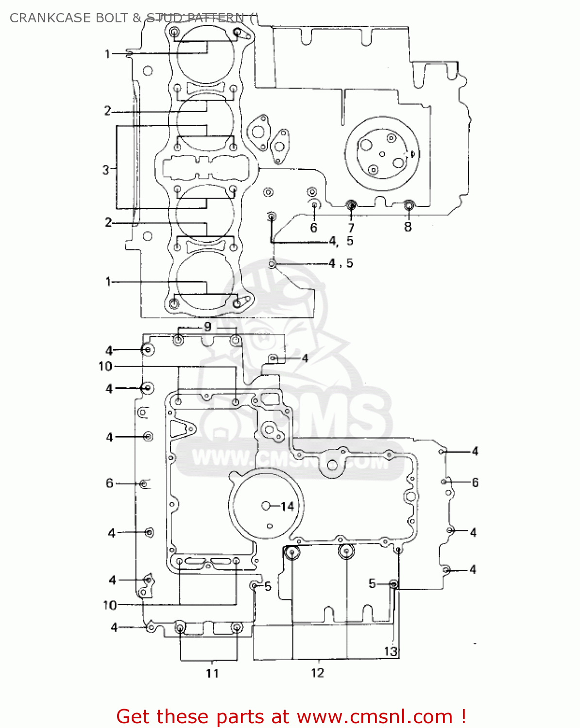 CRANKCASE BOLT & STUD PATTERN (' KZ1000A4 KZ1000 1980 CANADA