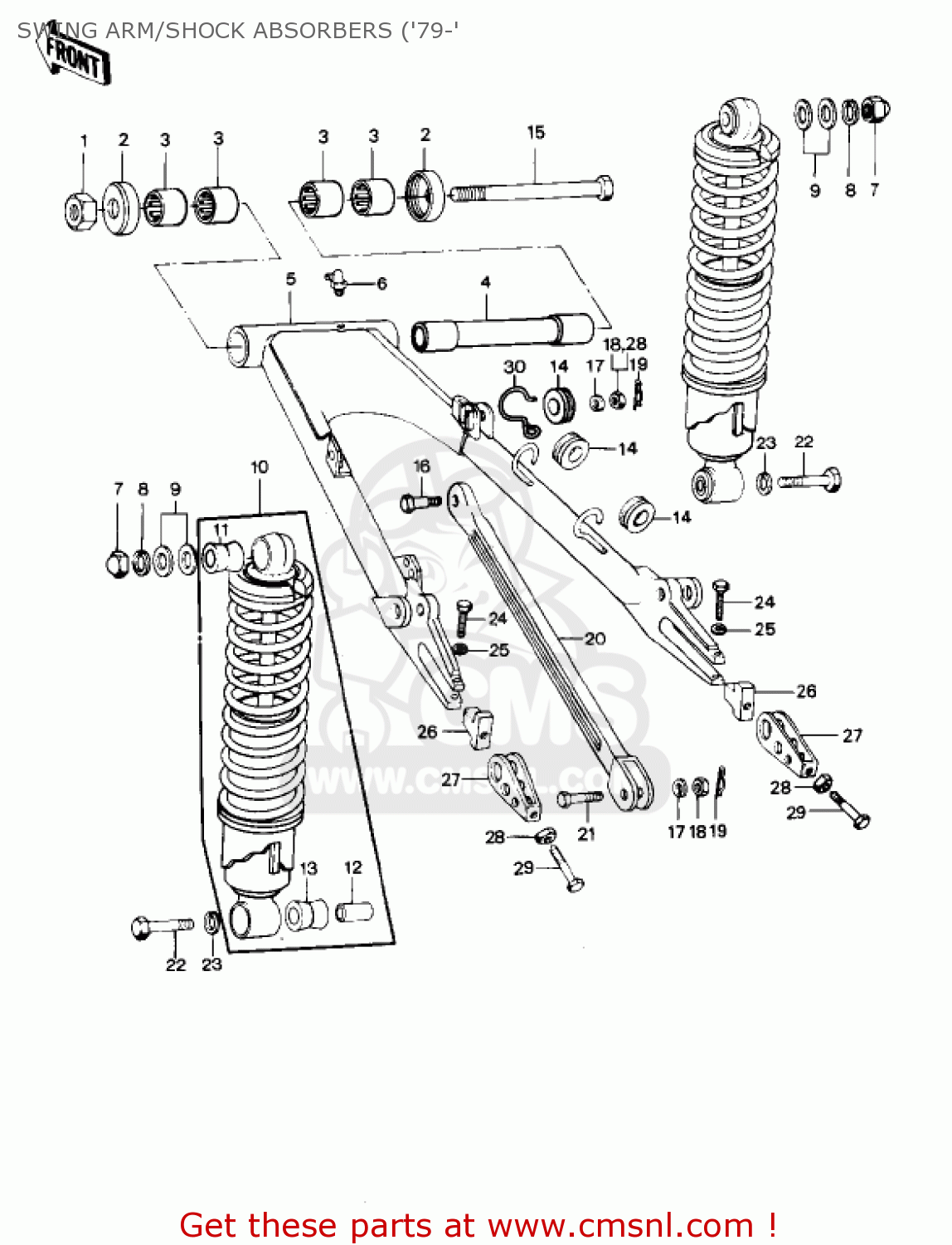 SWING ARM/SHOCK ABSORBERS ('79-' KZ1000B1 KZ1000 LTD 1977 USA CANADA
