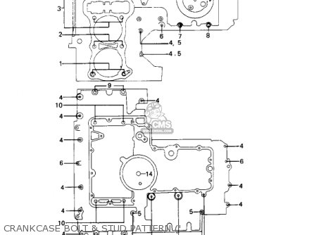 CRANKCASE BOLT & STUD PATTERN (' - KZ1000B1 KZ1000 LTD 1977 USA CANADA