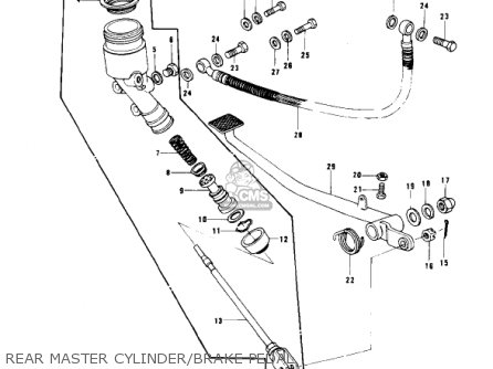 REAR MASTER CYLINDER/BRAKE PEDAL - KZ1000B1 KZ1000 LTD 1977 USA CANADA