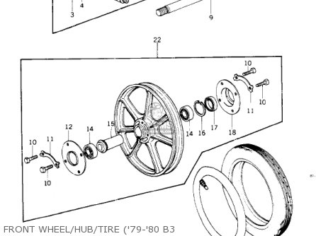 FRONT WHEEL/HUB/TIRE ('79-'80 B3 - KZ1000B1 KZ1000 LTD 1977 USA CANADA