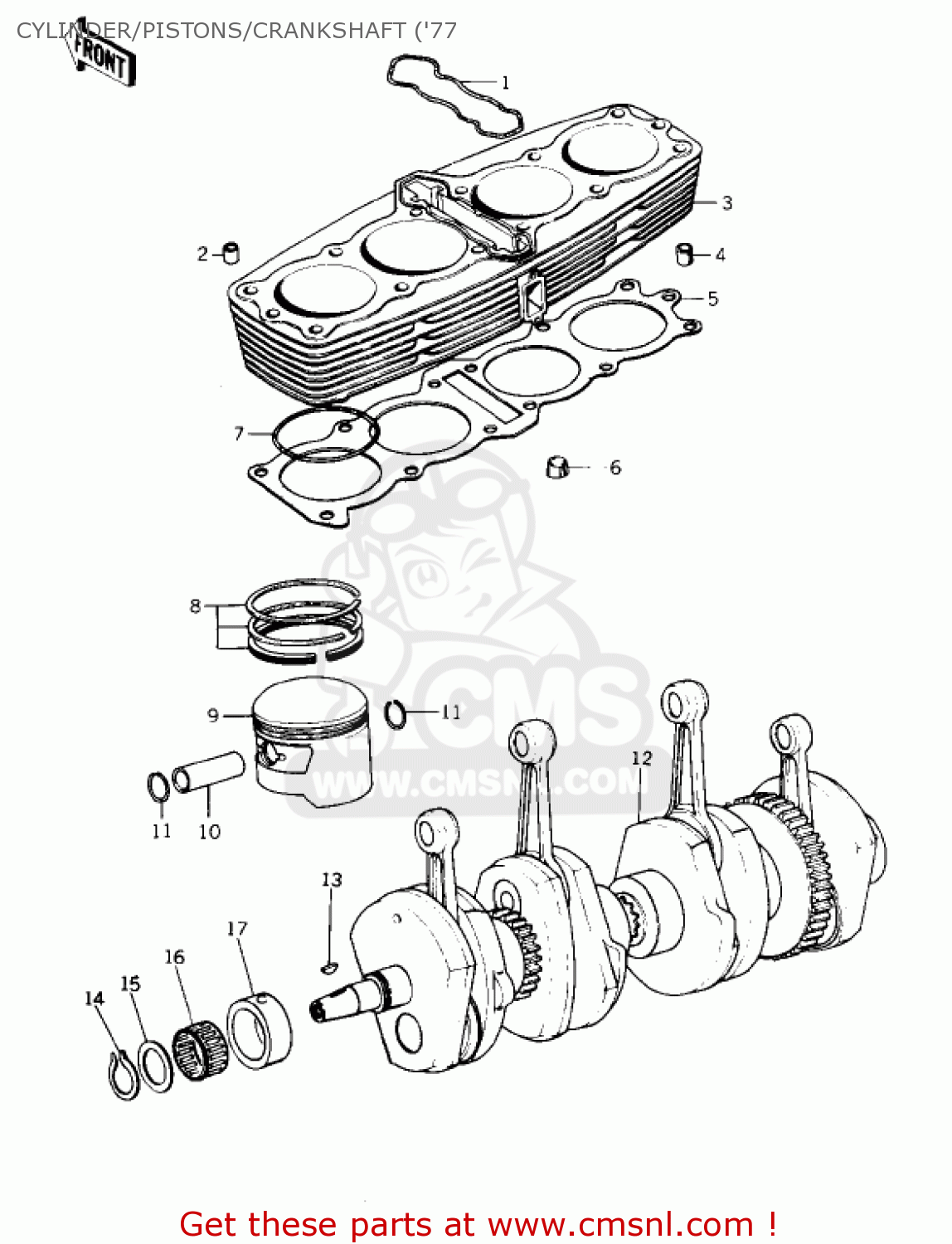 CYLINDER/PISTONS/CRANKSHAFT ('77 KZ1000B2 KZ1000 LTD 1978 USA CANADA