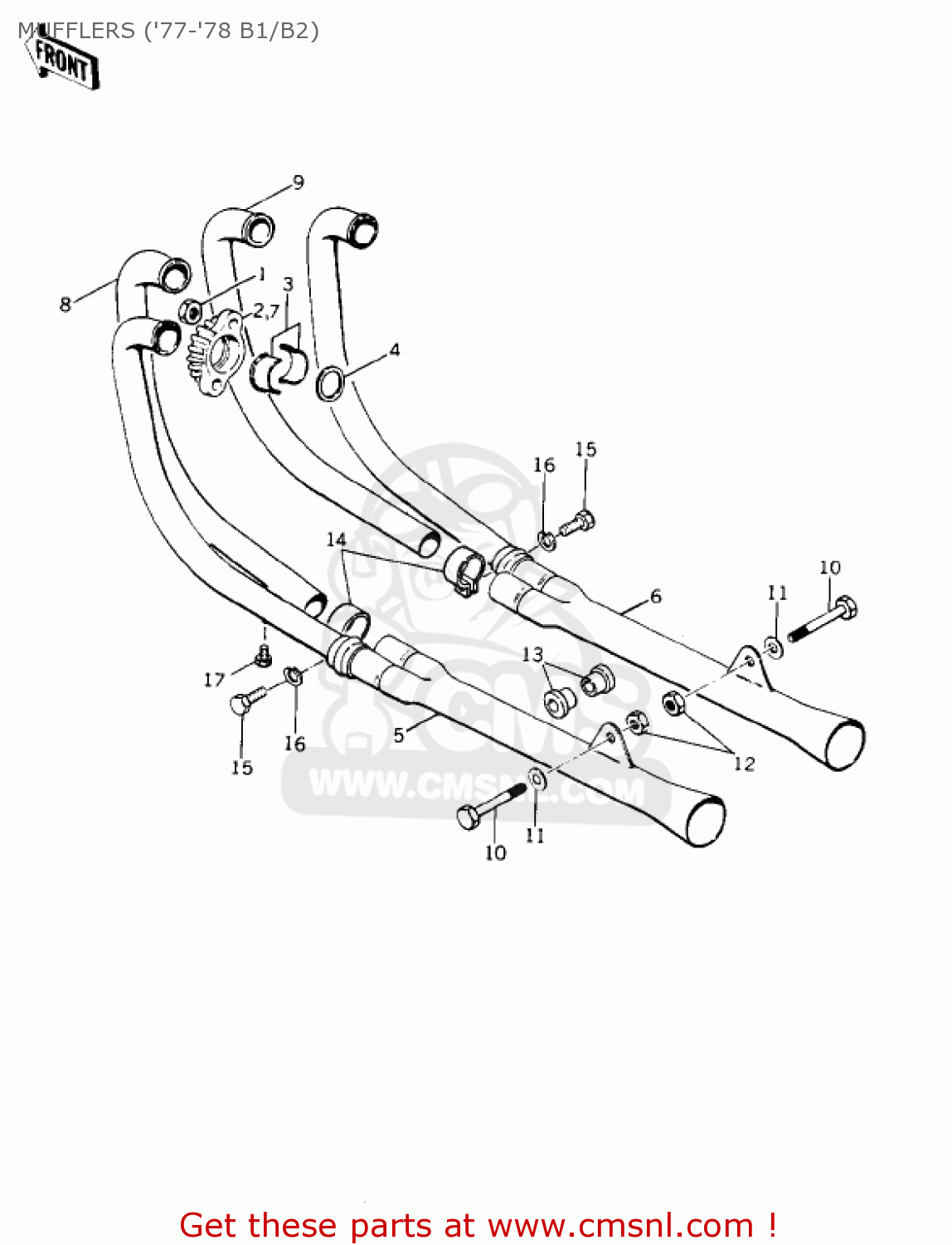 MUFFLERS ('77-'78 B1/B2) KZ1000B2 KZ1000 LTD 1978 USA CANADA