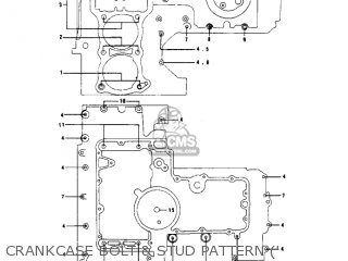 CRANKCASE BOLT & STUD PATTERN (' - KZ1000B2 KZ1000 LTD 1978 USA CANADA