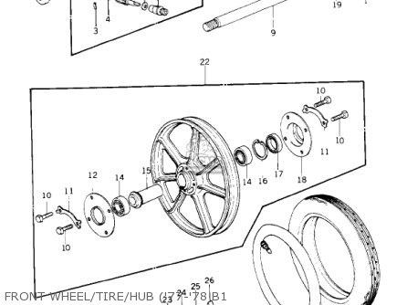 FRONT WHEEL/TIRE/HUB ('77-'78 B1 - KZ1000B2 KZ1000 LTD 1978 USA CANADA