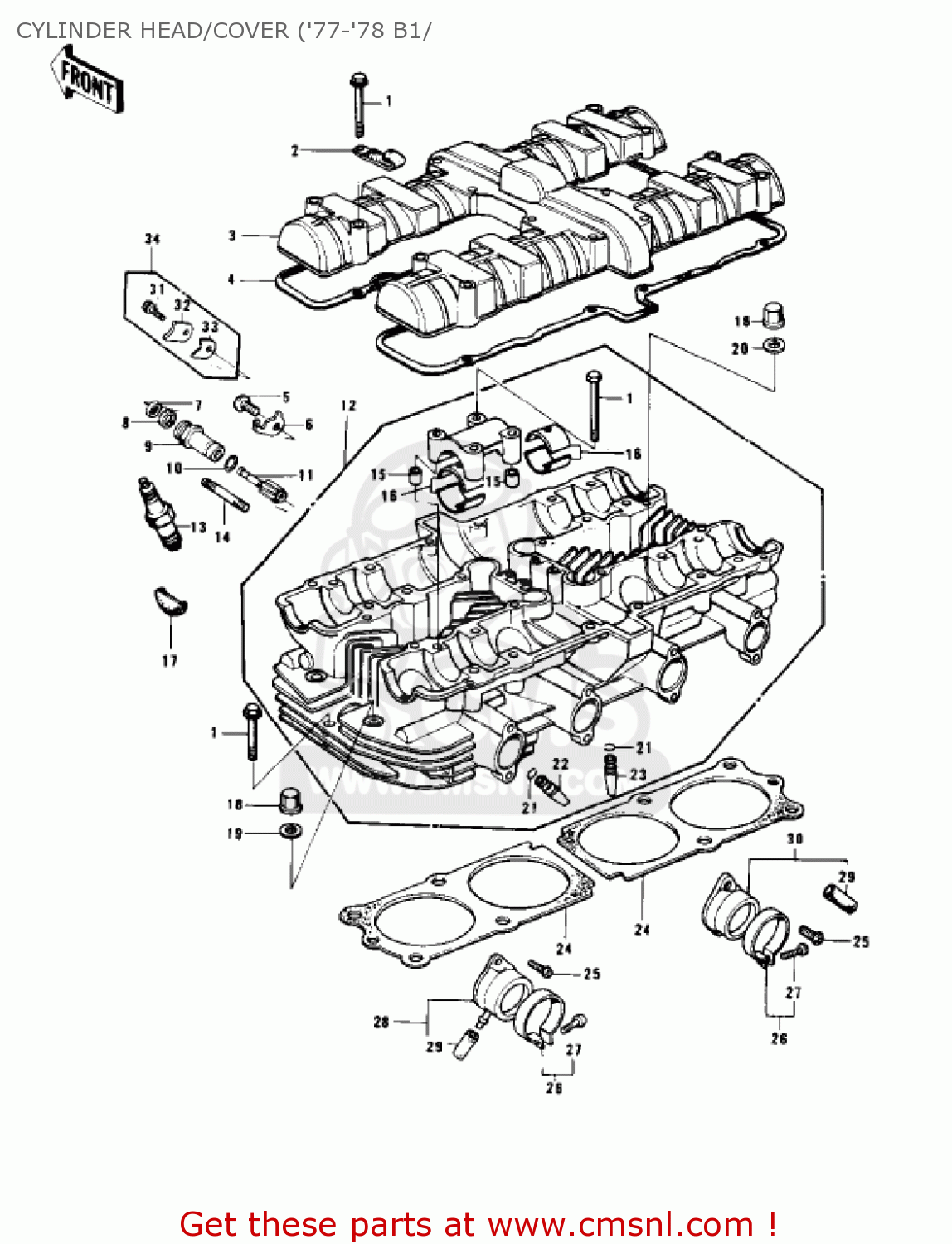 CYLINDER HEAD/COVER ('77-'78 B1/ KZ1000B3 KZ1000 LTD 1979 USA CANADA