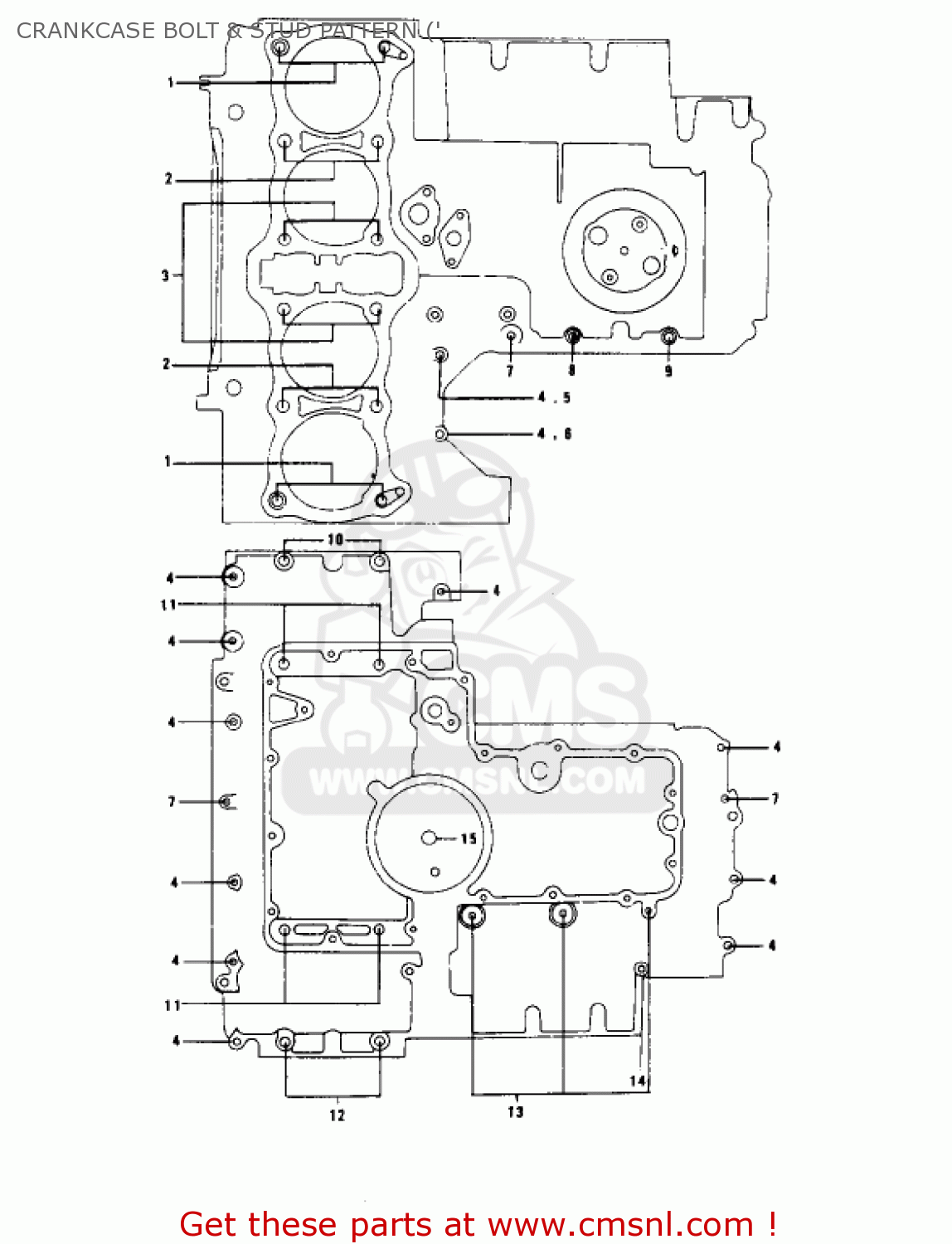 CRANKCASE BOLT & STUD PATTERN (' KZ1000B3 KZ1000 LTD 1979 USA CANADA