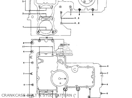 CRANKCASE BOLT & STUD PATTERN (' - KZ1000B3 KZ1000 LTD 1979 USA CANADA