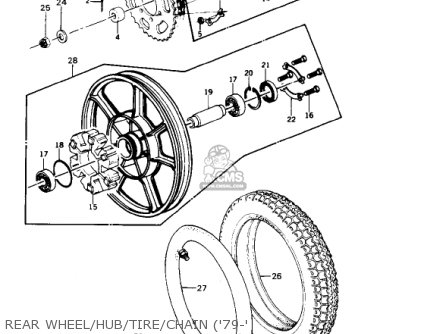 REAR WHEEL/HUB/TIRE/CHAIN ('79-' - KZ1000B3 KZ1000 LTD 1979 USA CANADA