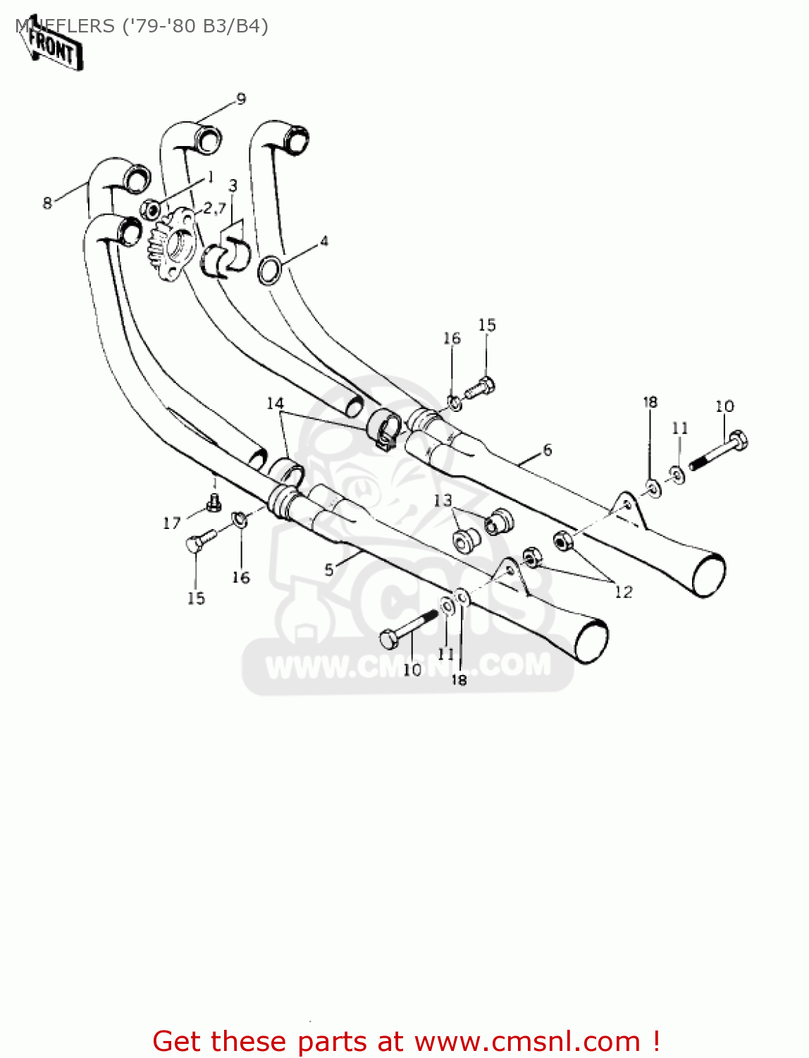 MUFFLERS ('79-'80 B3/B4) KZ1000B4 LTD 1980 USA CANADA