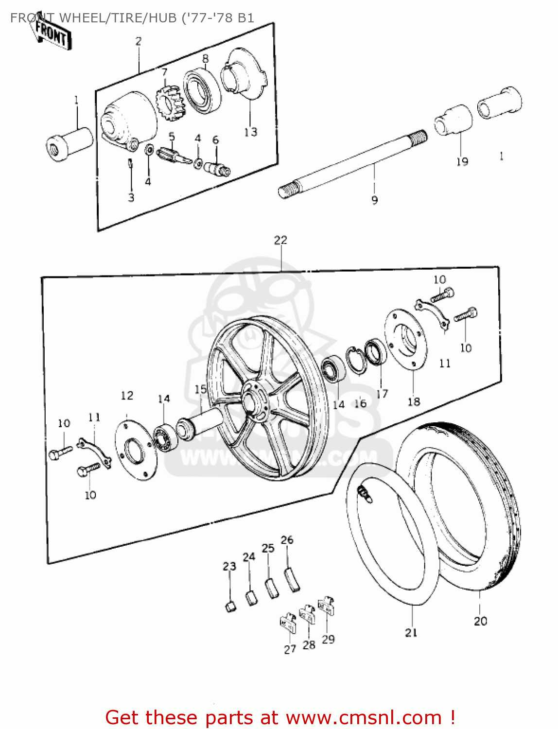 FRONT WHEEL/TIRE/HUB ('77-'78 B1 KZ1000B4 LTD 1980 USA CANADA