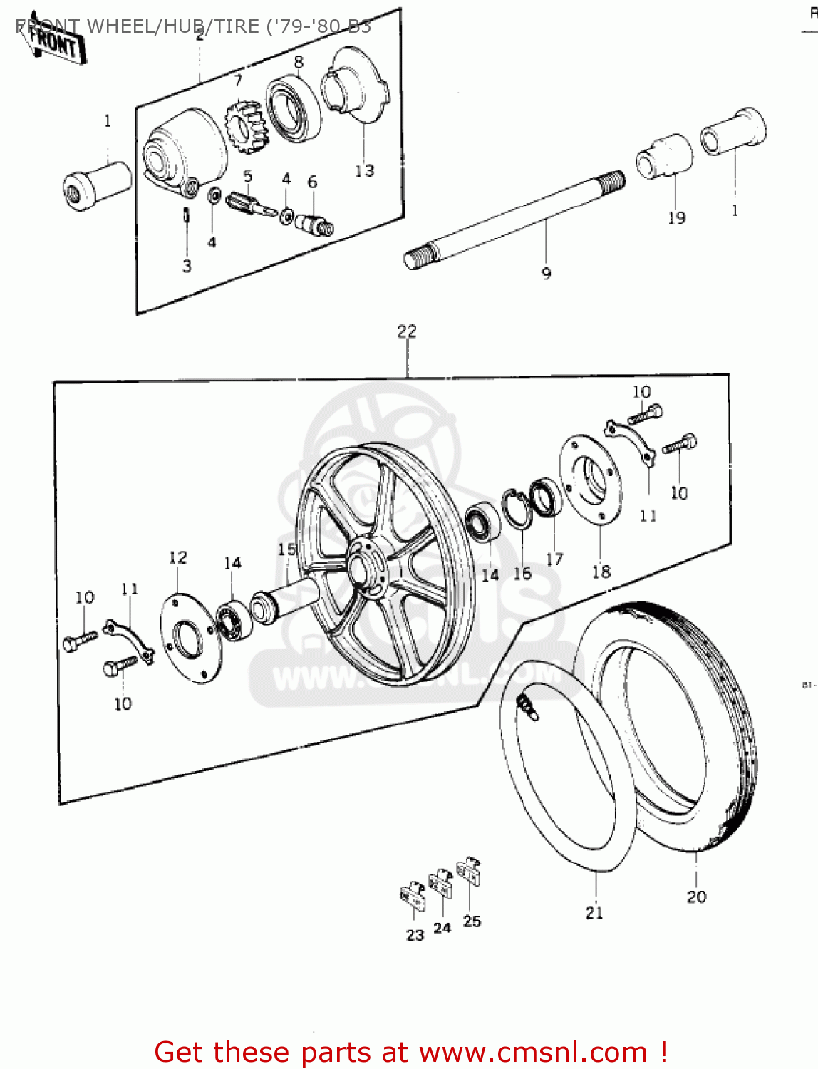 FRONT WHEEL/HUB/TIRE ('79-'80 B3 KZ1000B4 LTD 1980 USA CANADA