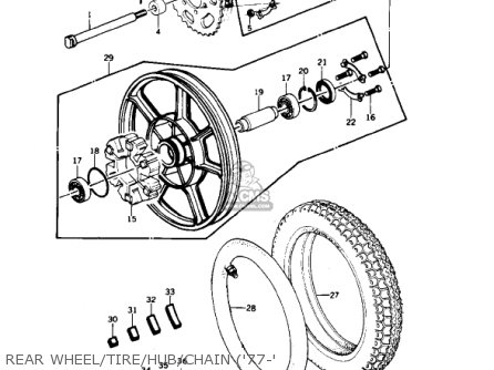 REAR WHEEL/TIRE/HUB/CHAIN ('77-' - KZ1000B4 LTD 1980 USA CANADA