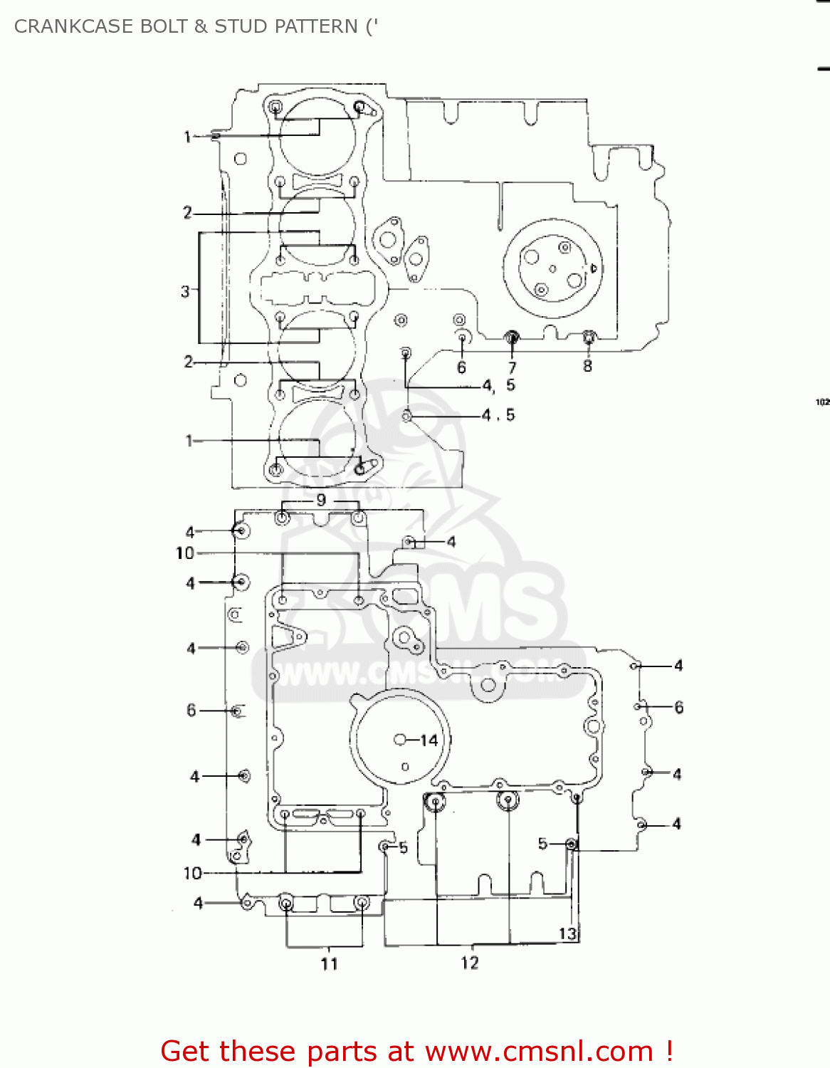 CRANKCASE BOLT & STUD PATTERN (' KZ1000C1 POLICE 1000 1978 CANADA