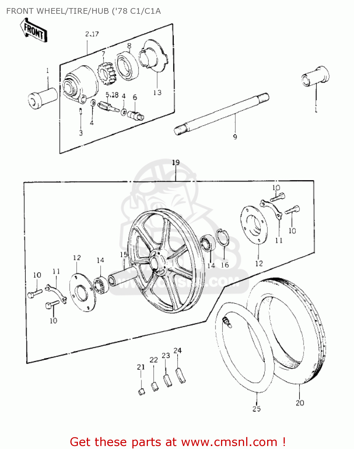 FRONT WHEEL/TIRE/HUB ('78 C1/C1A KZ1000C1 POLICE 1000 1978 CANADA