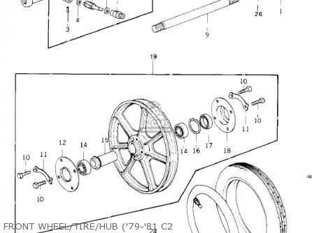 FRONT WHEEL/TIRE/HUB ('79-'81 C2 - KZ1000C1 POLICE 1000 1978 CANADA