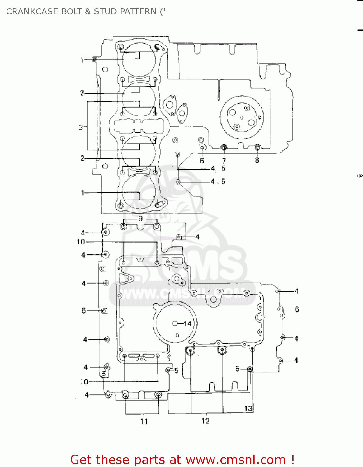 CRANKCASE BOLT & STUD PATTERN (' KZ1000C1A POLICE 1000 1978 USA CANADA