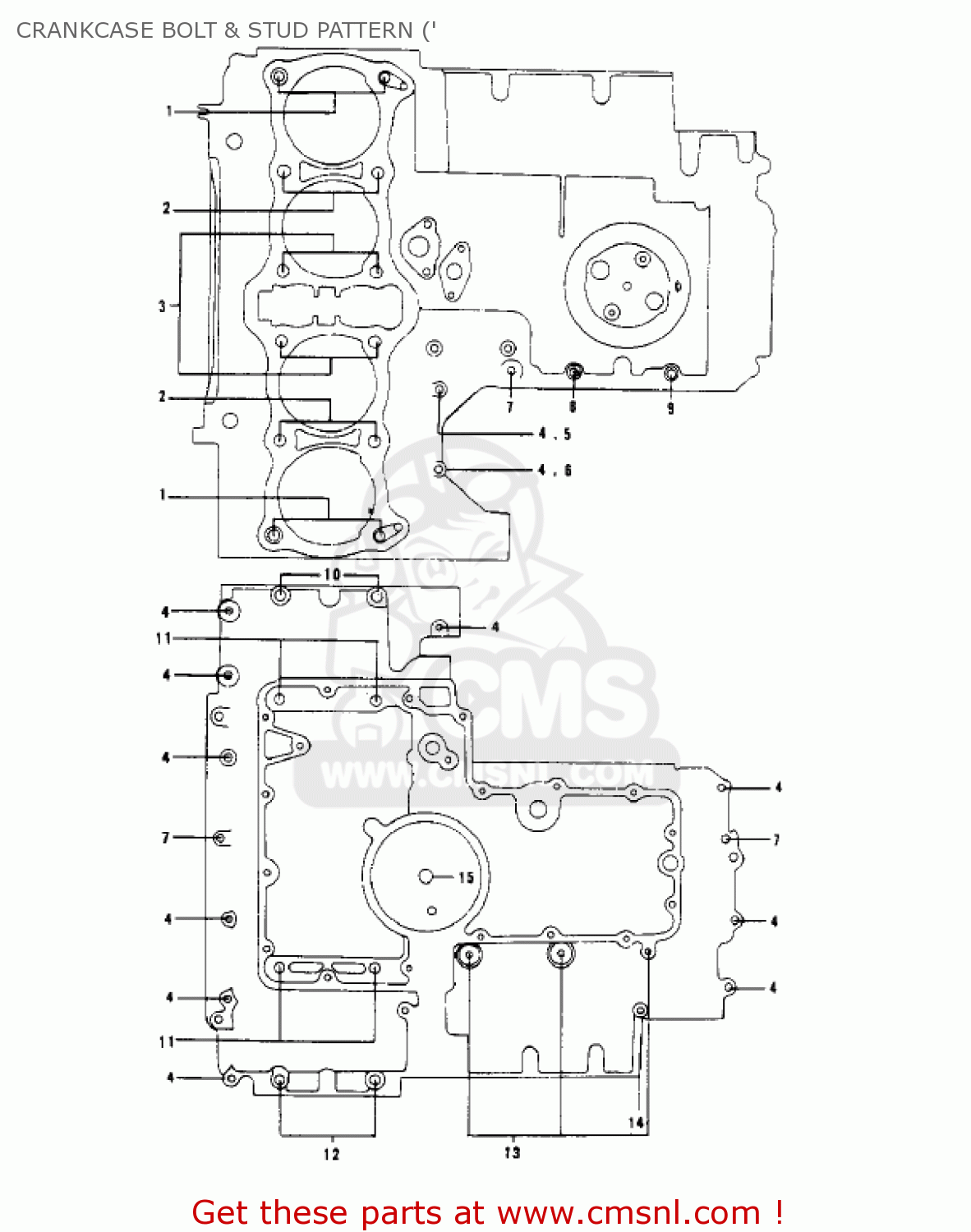 CRANKCASE BOLT & STUD PATTERN (' KZ1000C1A POLICE 1000 1978 USA CANADA