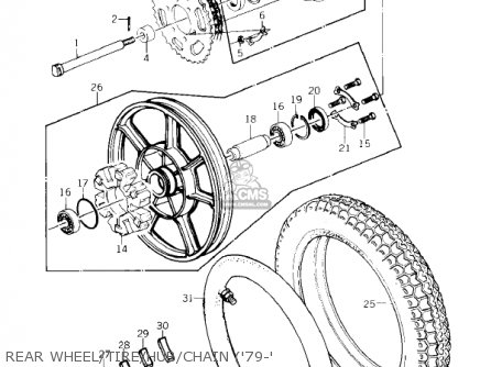 REAR WHEEL/TIRE/HUB/CHAIN ('79-' - KZ1000C1A POLICE 1000 1978 USA CANADA