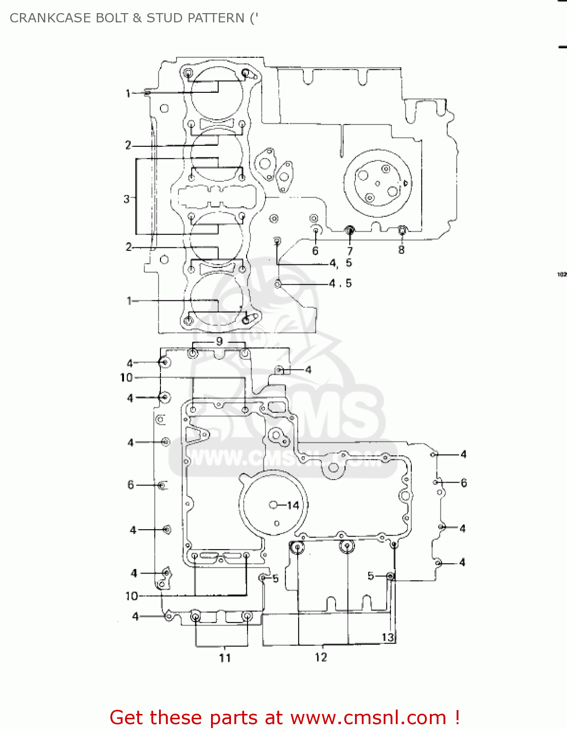 CRANKCASE BOLT & STUD PATTERN (' KZ1000C2 POLICE 1000 1979 USA CANADA