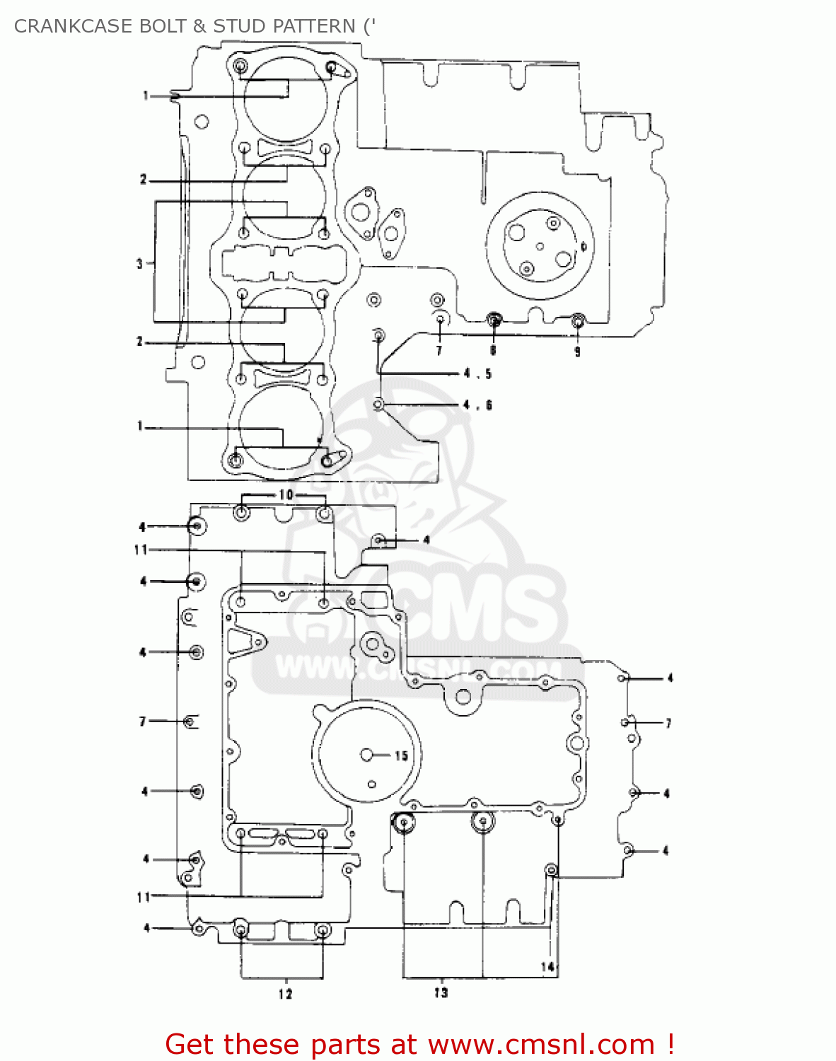 CRANKCASE BOLT & STUD PATTERN (' KZ1000C2 POLICE 1000 1979 USA CANADA
