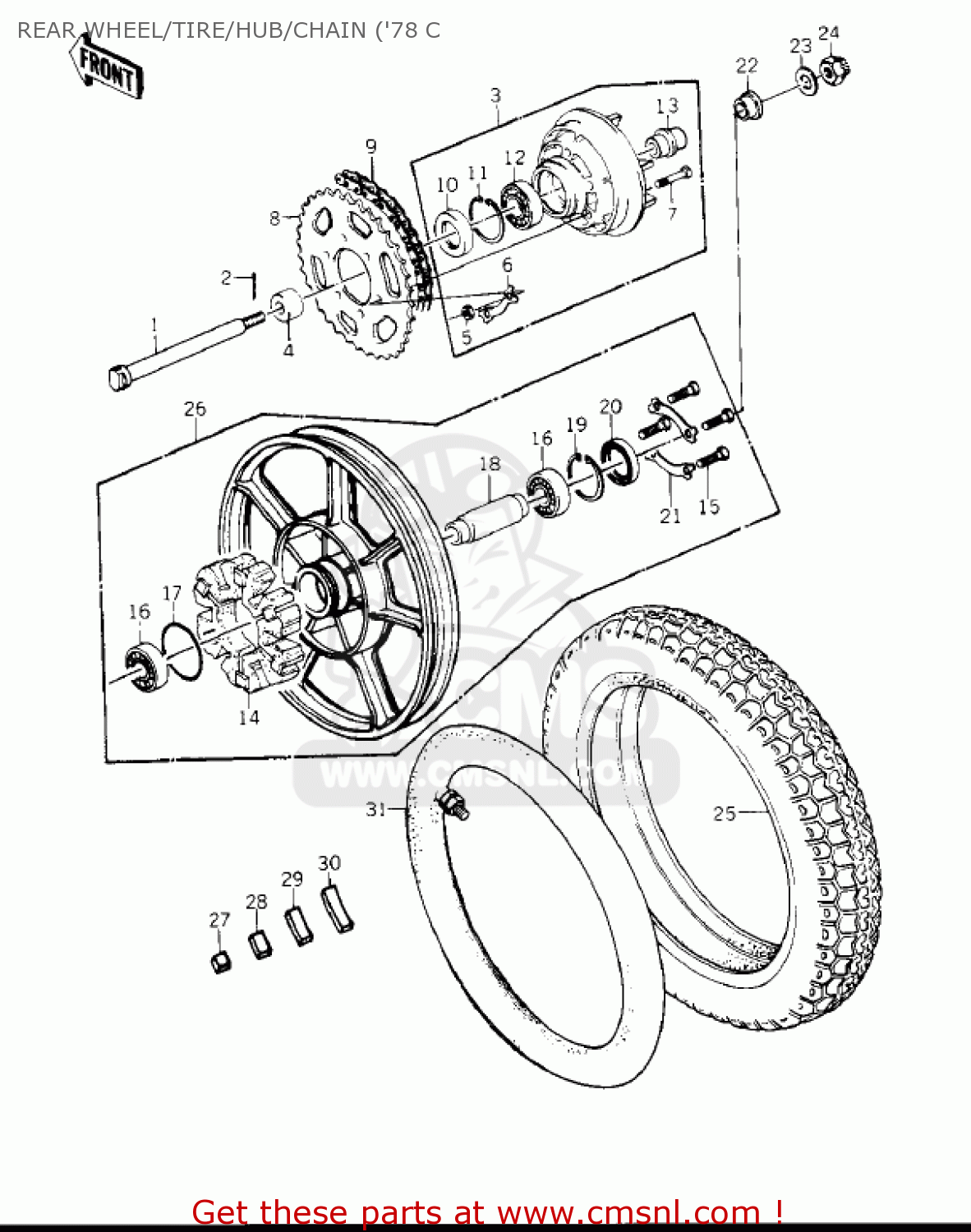 REAR WHEEL/TIRE/HUB/CHAIN ('78 C KZ1000C3 POLICE 1000 1980 USA CANADA
