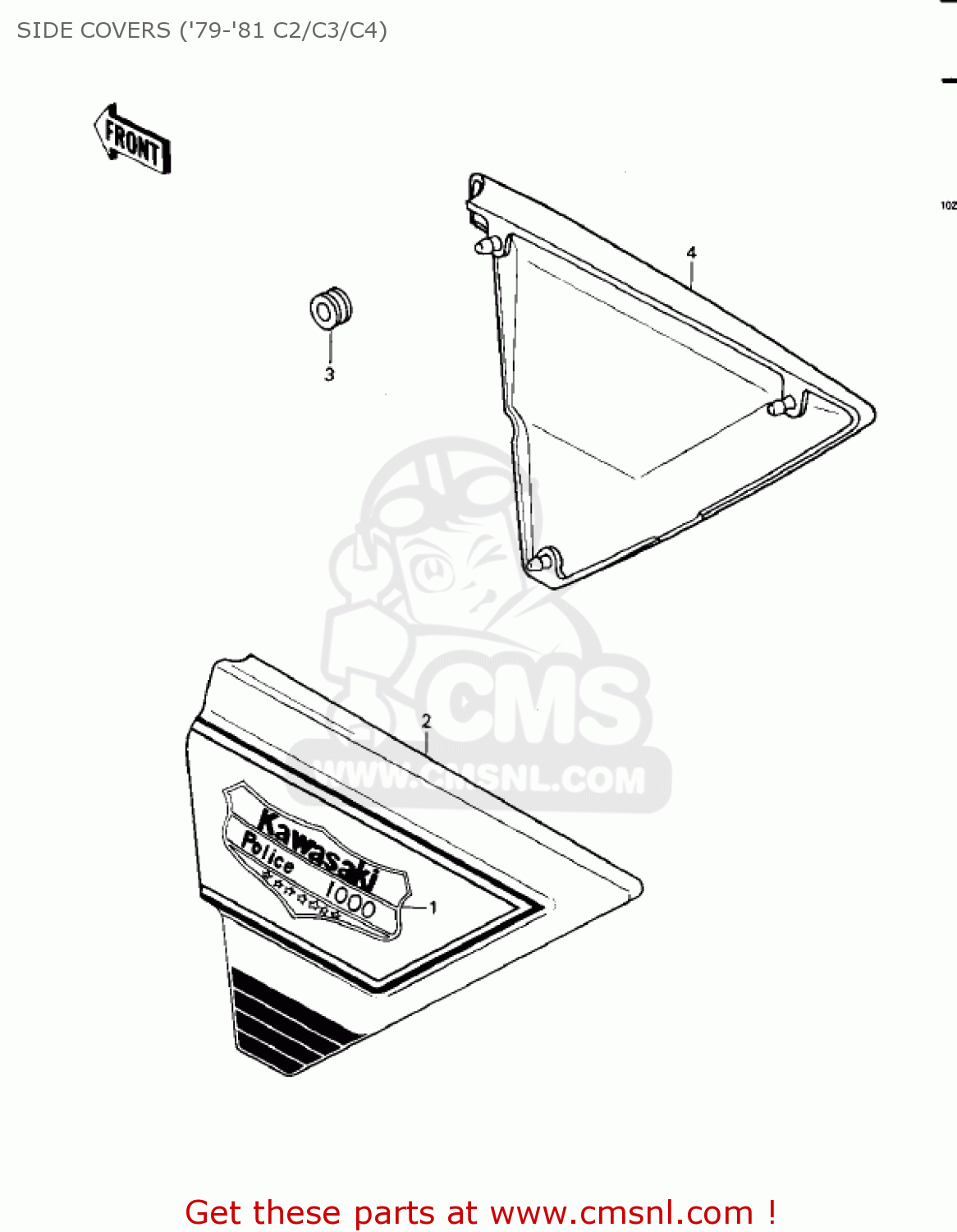 SIDE COVERS ('79-'81 C2/C3/C4) KZ1000C3 POLICE 1000 1980 USA CANADA