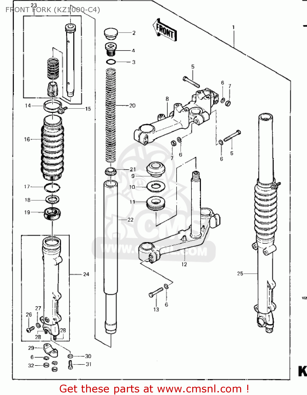 FRONT FORK (KZ1000-C4) KZ1000C3 POLICE 1000 1980 USA CANADA
