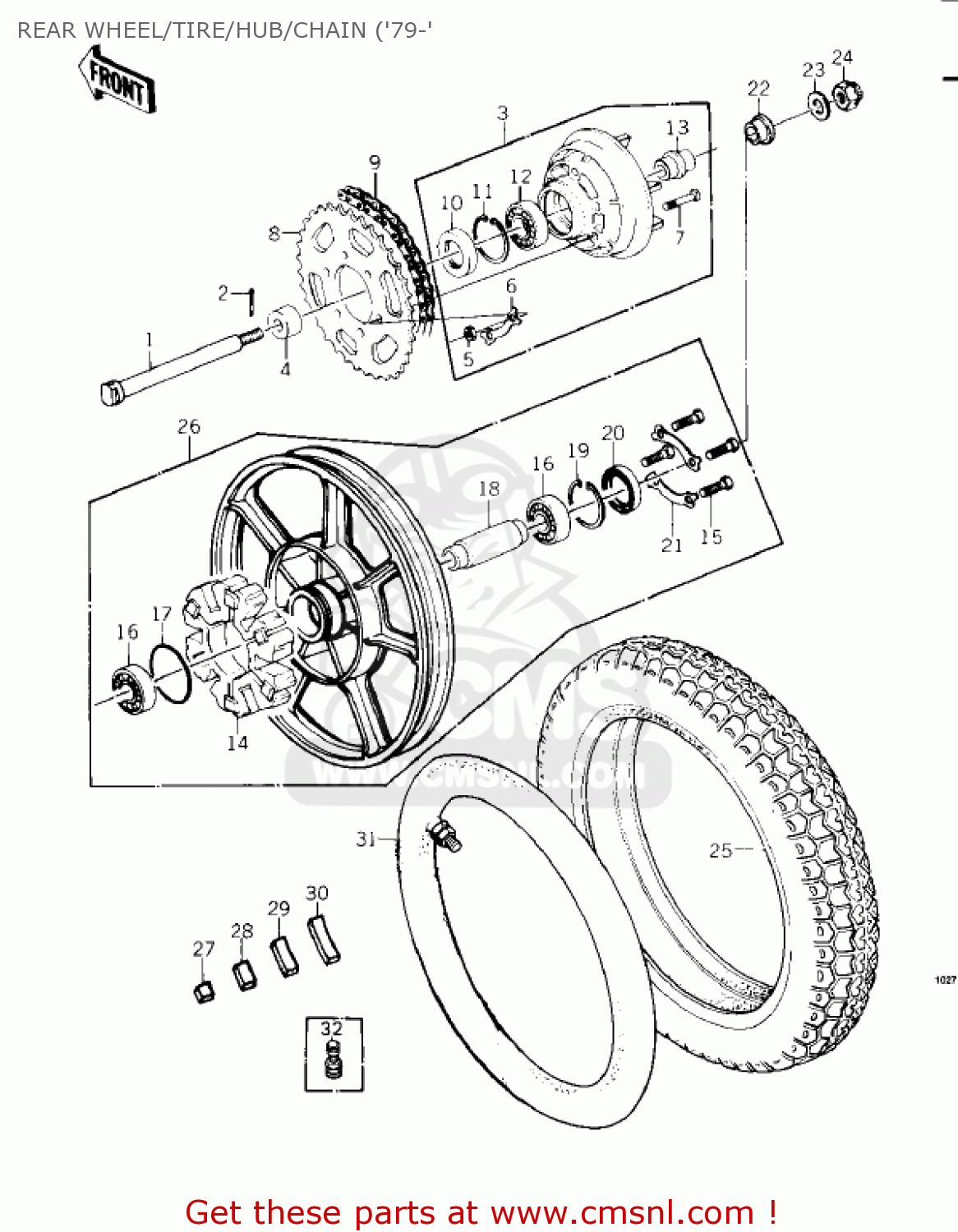REAR WHEEL/TIRE/HUB/CHAIN ('79-' KZ1000C4 POLICE 1000 1981 USA CANADA