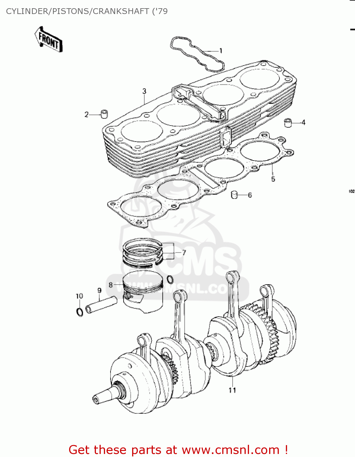 CYLINDER/PISTONS/CRANKSHAFT ('79 KZ1000C4 POLICE 1000 1981 USA CANADA