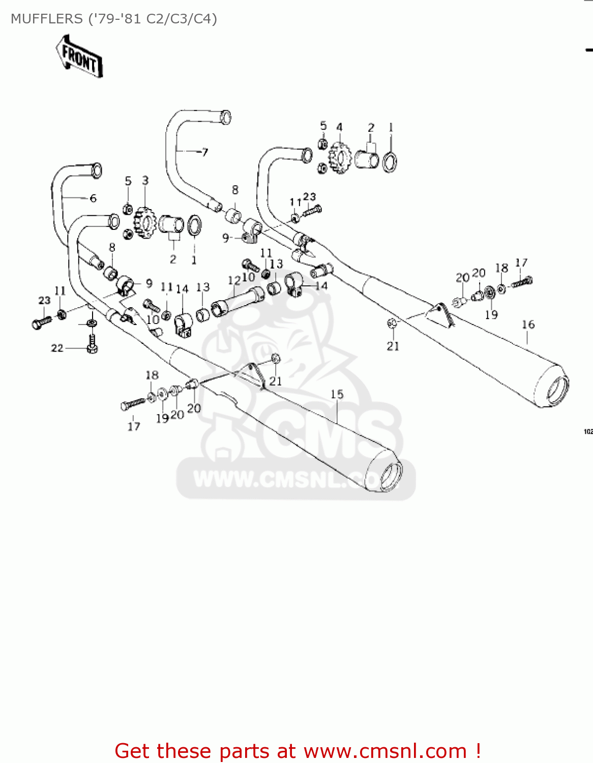 MUFFLERS ('79-'81 C2/C3/C4) KZ1000C4 POLICE 1000 1981 USA CANADA
