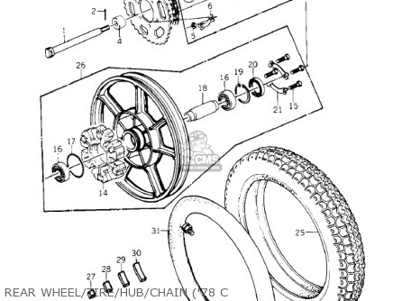 REAR WHEEL/TIRE/HUB/CHAIN ('78 C - KZ1000C4 POLICE 1000 1981 USA CANADA