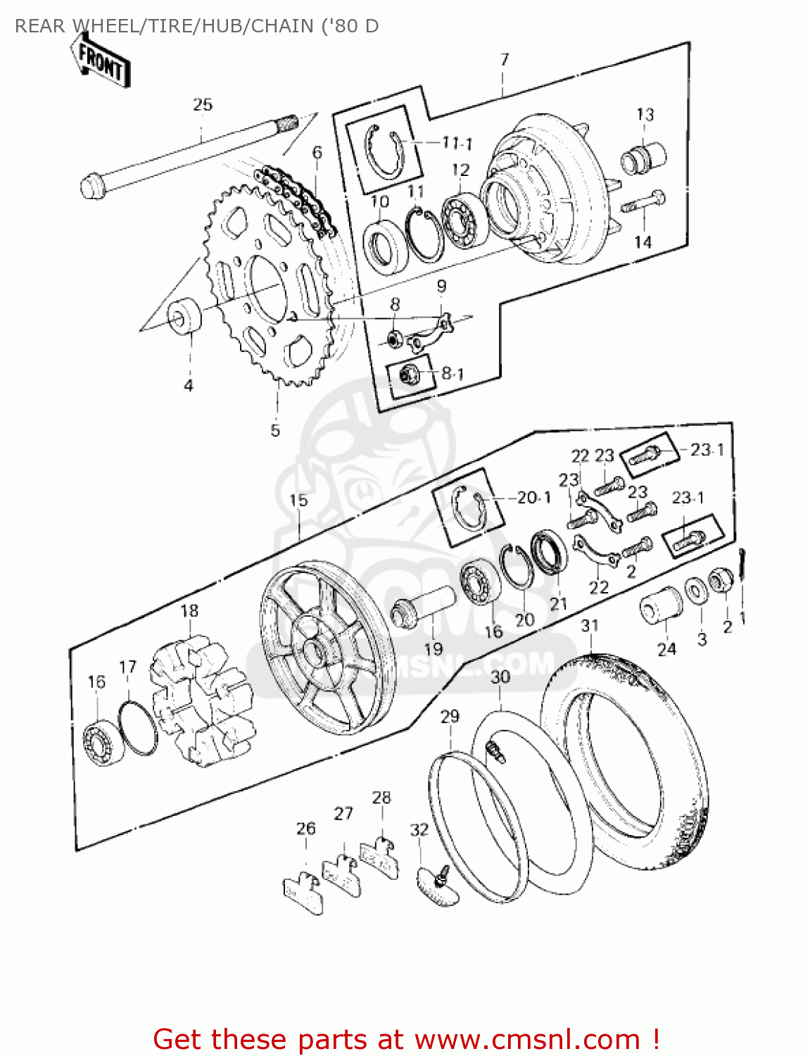 REAR WHEEL/TIRE/HUB/CHAIN ('80 D KZ1000D1 Z1R 1978 CANADA