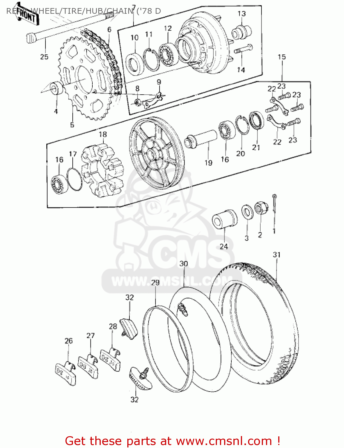 REAR WHEEL/TIRE/HUB/CHAIN ('78 D KZ1000D1 Z1R 1978 CANADA