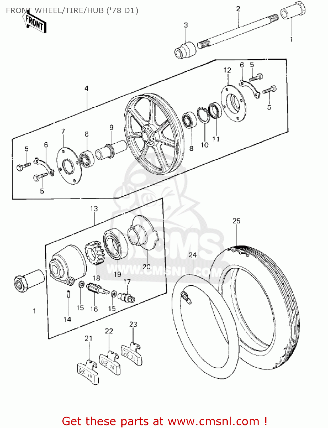 FRONT WHEEL/TIRE/HUB ('78 D1) KZ1000D1 Z1R 1978 CANADA