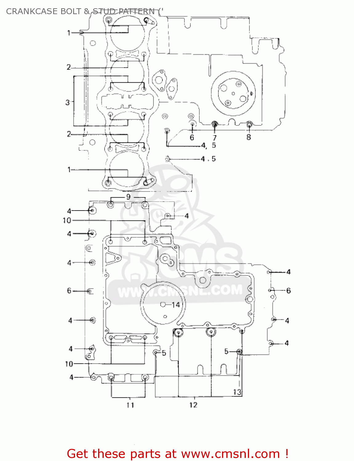 CRANKCASE BOLT & STUD PATTERN (' KZ1000D1 Z1R 1978 CANADA