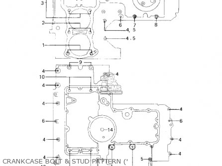 CRANKCASE BOLT & STUD PATTERN (' - KZ1000D1 Z1R 1978 CANADA