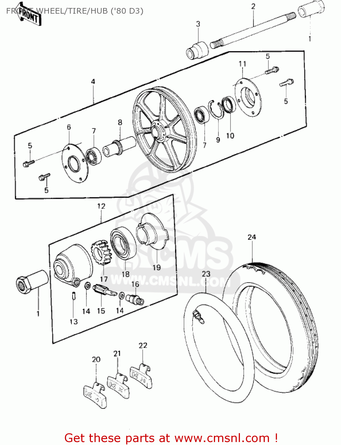 FRONT WHEEL/TIRE/HUB ('80 D3) KZ1000D3 Z1R 1980 CANADA