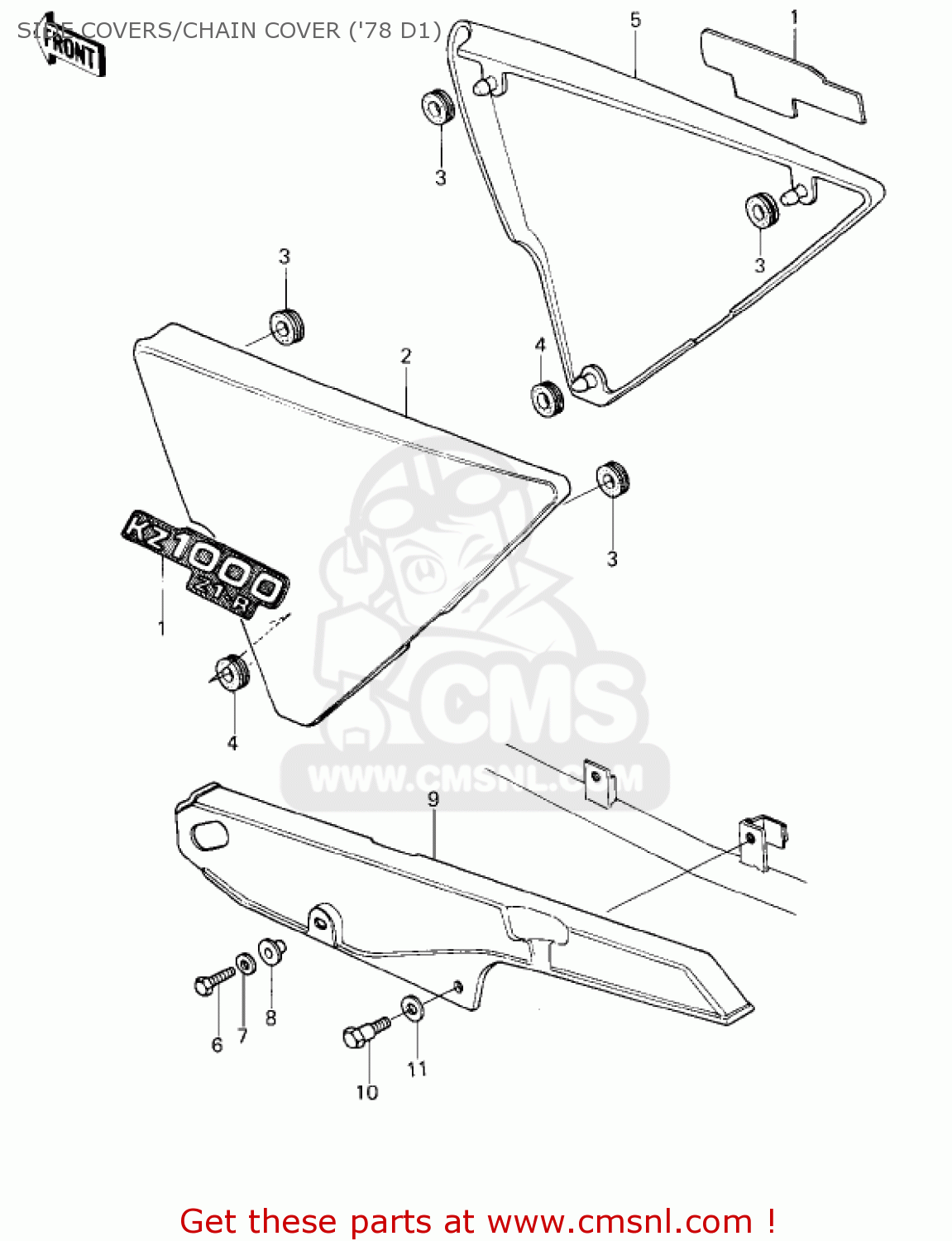 SIDE COVERS/CHAIN COVER ('78 D1) KZ1000D3 Z1R 1980 CANADA