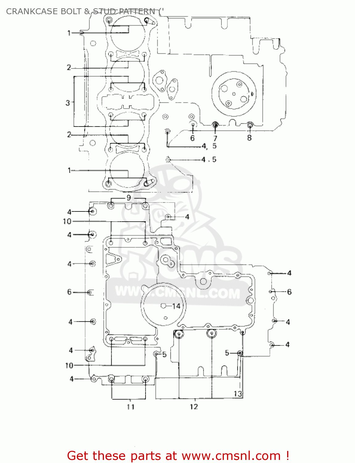 CRANKCASE BOLT & STUD PATTERN (' KZ1000D3 Z1R 1980 CANADA