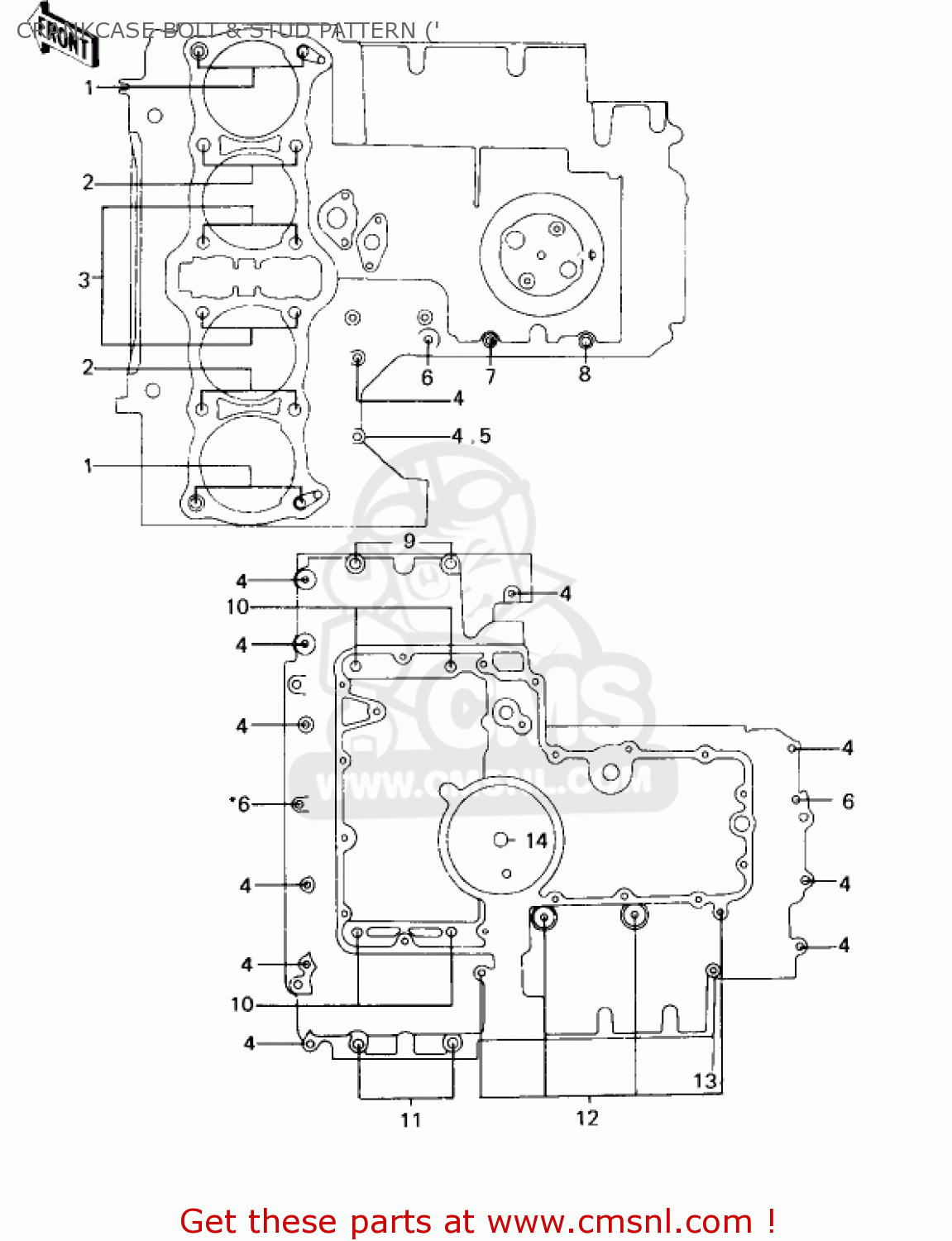 CRANKCASE BOLT & STUD PATTERN (' KZ1000D3 Z1R 1980 CANADA