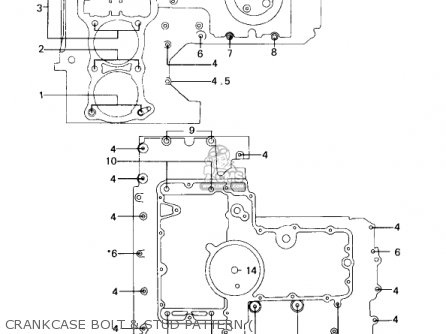 CRANKCASE BOLT & STUD PATTERN (' - KZ1000D3 Z1R 1980 CANADA