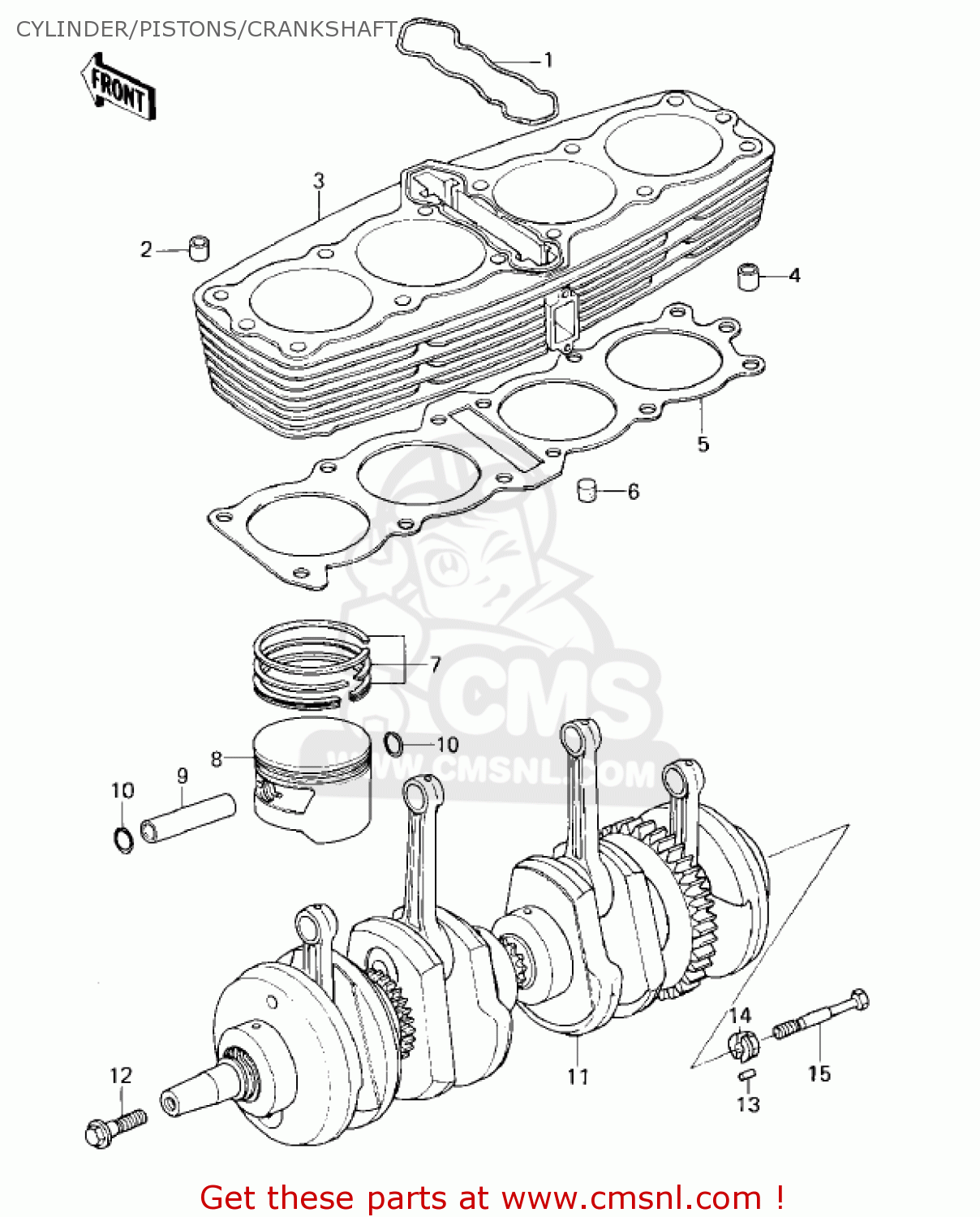 CYLINDER/PISTONS/CRANKSHAFT KZ1000E1 SHAFT 1979 CANADA