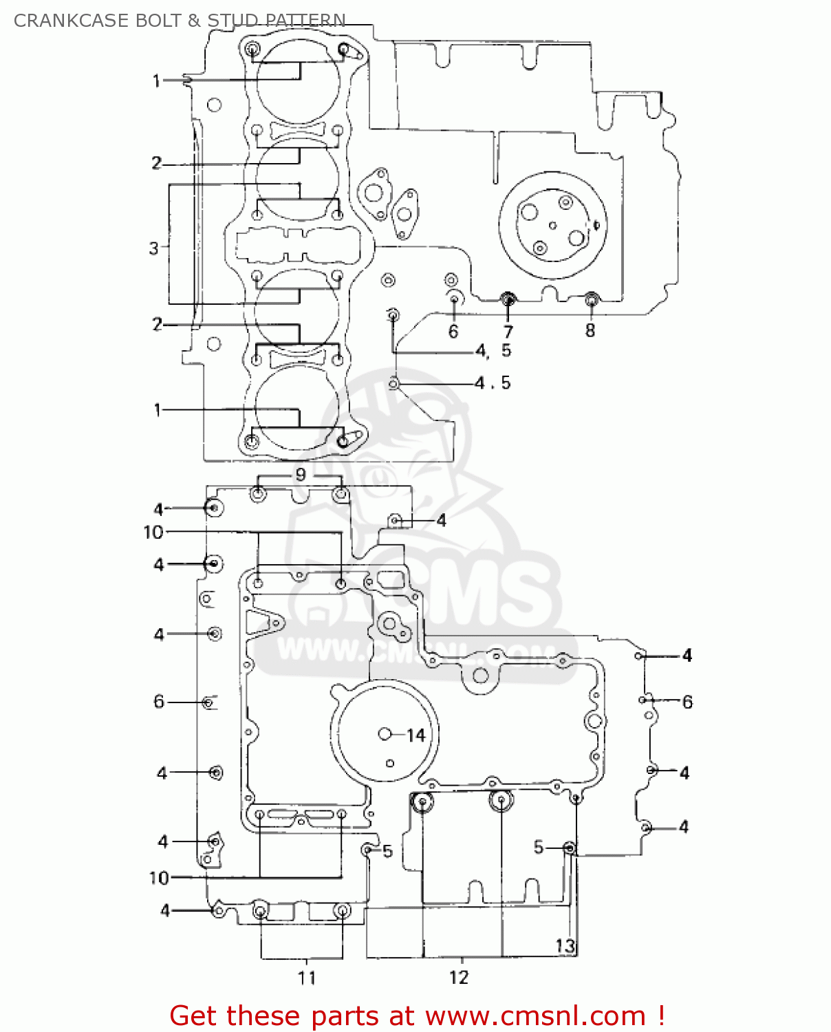 CRANKCASE BOLT & STUD PATTERN KZ1000E2 SHAFT 1980 CANADA