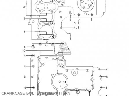 CRANKCASE BOLT & STUD PATTERN - KZ1000E2 SHAFT 1980 CANADA