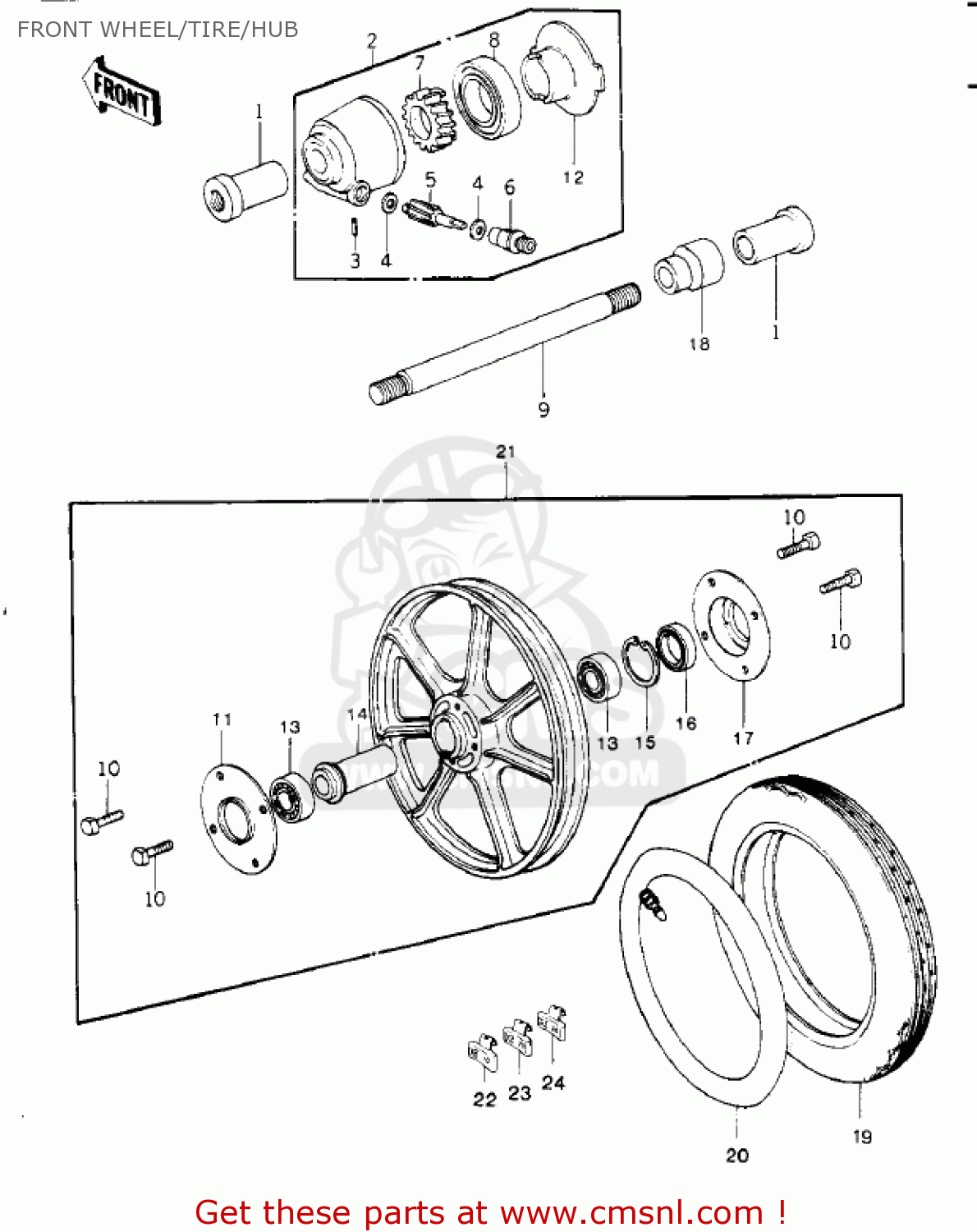 FRONT WHEEL/TIRE/HUB KZ1000G1 CLASSIC 1980 CANADA