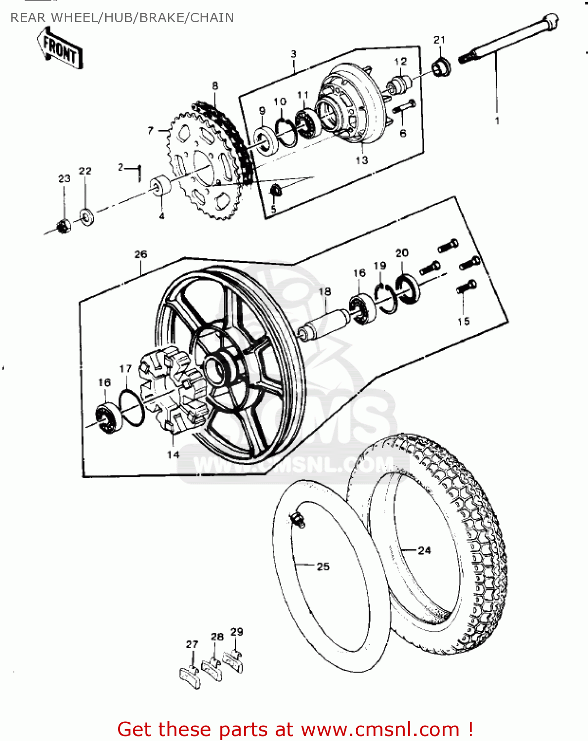 REAR WHEEL/HUB/BRAKE/CHAIN KZ1000G1 CLASSIC 1980 CANADA