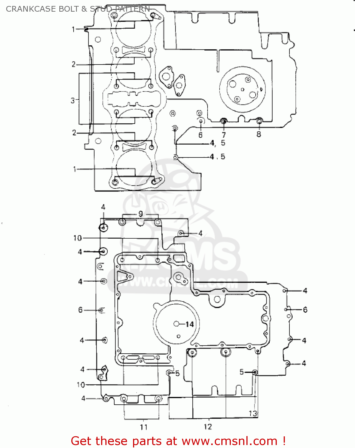 CRANKCASE BOLT & STUD PATTERN KZ1000G1 CLASSIC 1980 CANADA